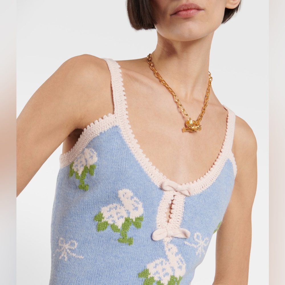 LoveShackFancy Lopez Mini Dress Periwinkle Orchard Large Knit NWT - Picture 8 of 16